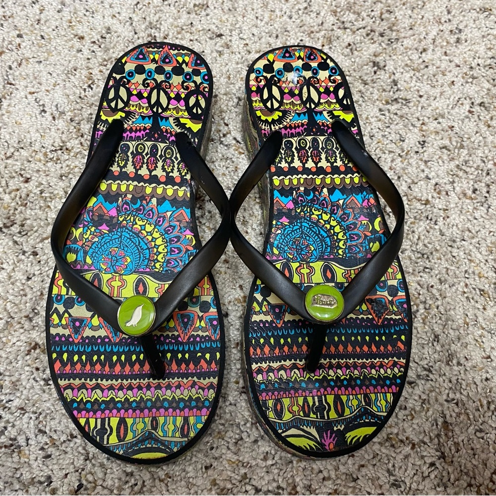 Sakroots women's size 7.5 platform sandals colorful artsy art to wear shoes - Picture 2 of 10